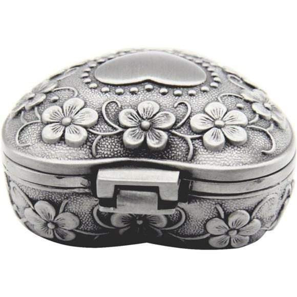 Classic Vintage Antique Heart Shape Jewelry Box Ring Small Trinket Storage - Picture 2 of 6